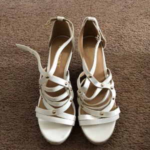 White strapped wedges